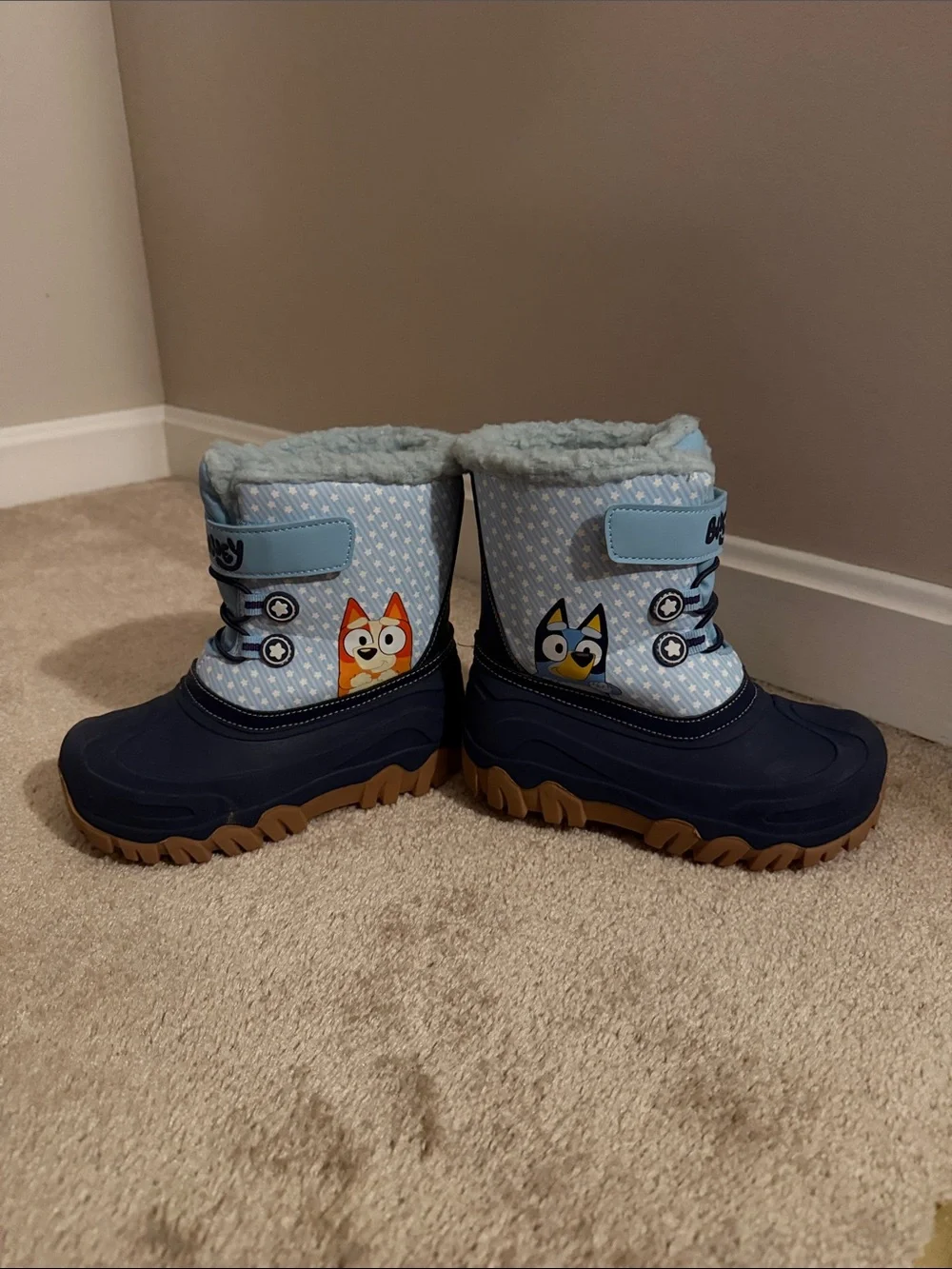 Kids Light Blue & Navy Insulated Snow Boots with Character Accent